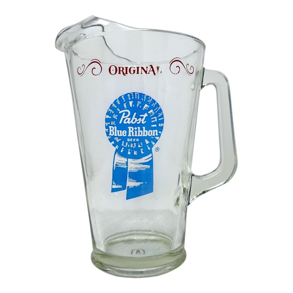 Vintage Pabst Blue Ribbon Glass Beer Pitcher Handle Pour Spout Man Cave Bar Pub